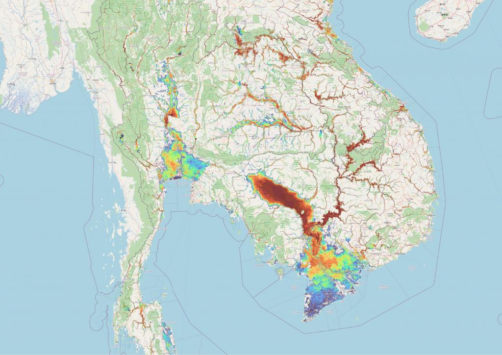 東南アジアのメコン川デルタとチャオプラヤ川流域における将来の洪水時の浸水深　MS&AD　LaRC-Floodプロジェクト（2023）【MS＆ADインターリスク総研　提供】
