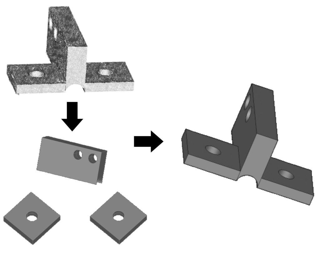 ３ＤＣＡＤモデル（右）は、外形を設計し、単純化したモデルを生成ＡＩで出力、さらに生成ＡＩでプログラムしたアプリで各モデルを結合して生成する