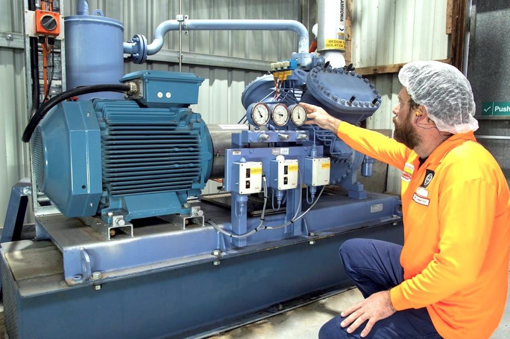 豪州の食品冷凍工場ではＩＥ５クラスのモーターを圧縮機に取り付け、エネルギー消費量を年間１４％削減した（ＡＢＢ提供）