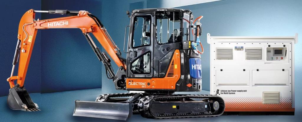 <strong>５トンクラスのバッテリー駆動式ショベルＺＸ５５Ｕ&mdash;６ＥＢと可搬式充電設備</strong>（日立建機）