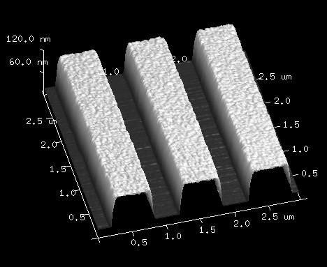 走査型プローブ顕微鏡の観察例（線幅５００ナノメートルのラインパターン）。本装置は、公益財団法人ＪＫＡの「２０２５年度公設工業試験研究所等における機械設備拡充補助事業」を受けて導入した