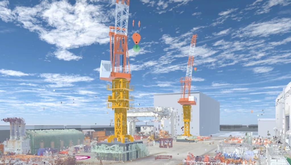 東日本ロボティクスセンターに設置した実証フィールドのタワークレーンのデジタルツイン