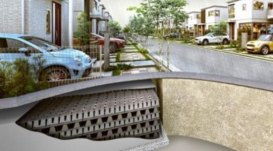 豪雨に備える雨水貯留システムも備える（積水化学工業住宅カンパニー）
