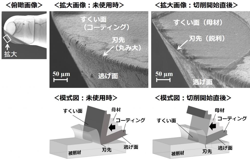 図１　すくい面上のダイヤコート剥離による刃先形態の変化